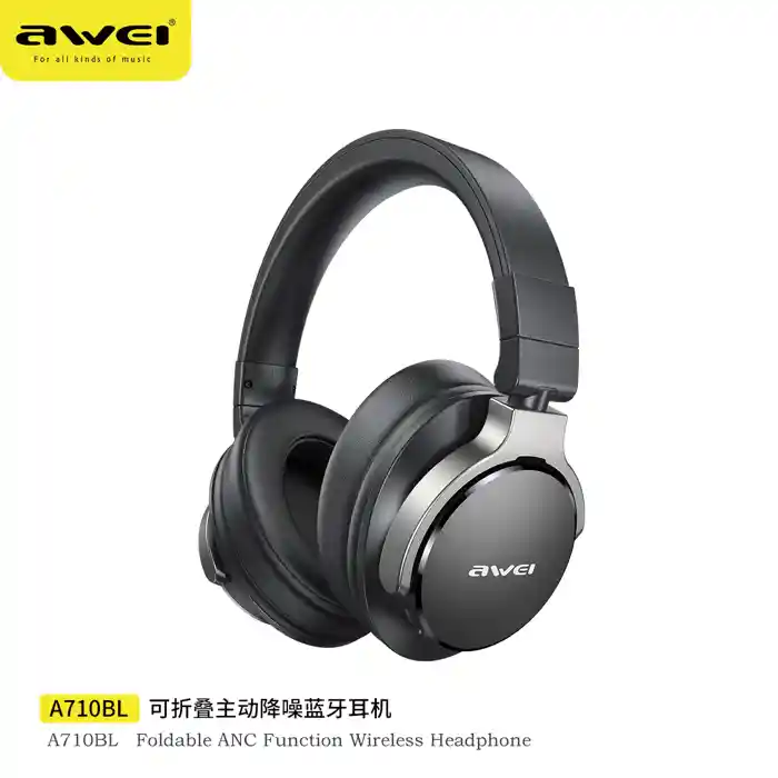Awei A710BL Wireless Bluetooth Gaming Headphones ANC Bluetooth 5.0 Music Headset Over the Ear Type c ports Headphone With Mic Foldable Design HD call HIFI Bass Stereo Sound Wireless Headsets With Micr
